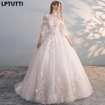 

LPTUTTI Beading Lace Appliques New Vintage Princess Bridal Marriage Gown Boho Bride Simple Party Long Luxury Wedding Dresses