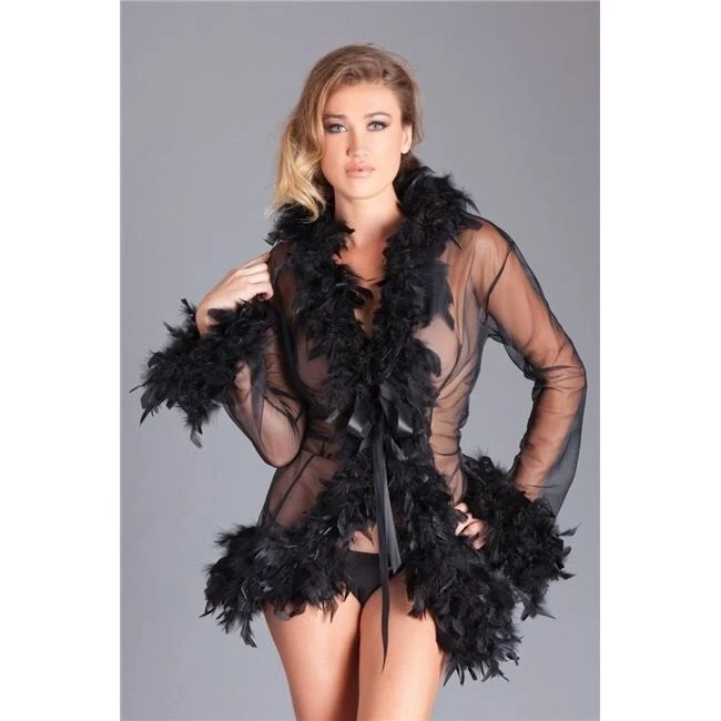 Be Wicked BW834SBK Knee Length Feather Robe with Ribbon Tiers Black - One Size |