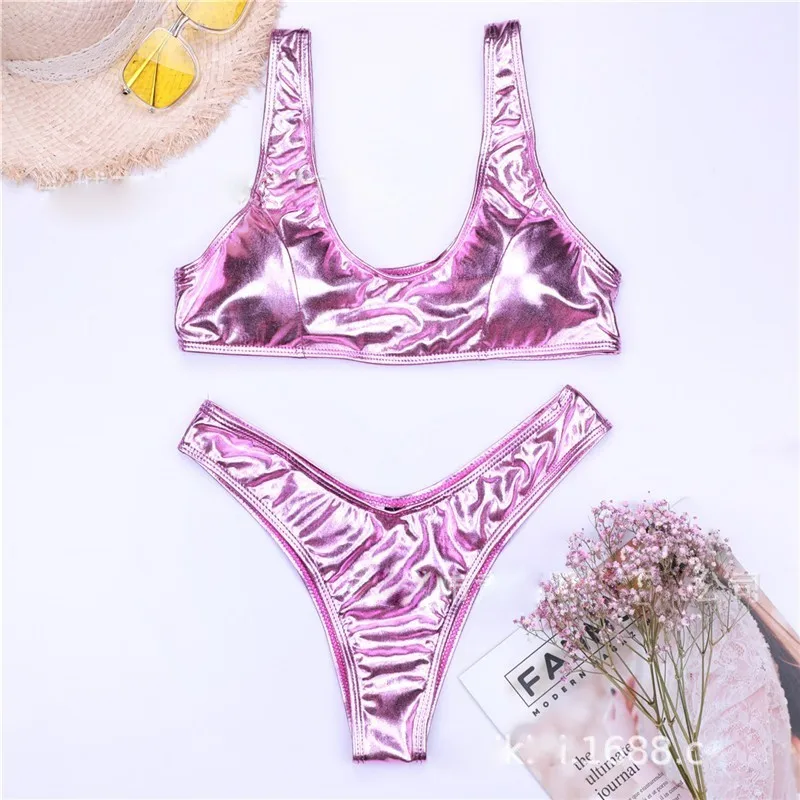 

2019 Women Swimwear Beachwear Solid holiday 2 Pieces Bikini Swimsuit Bathing Suit women high waist sexy Sun shinning bikini set