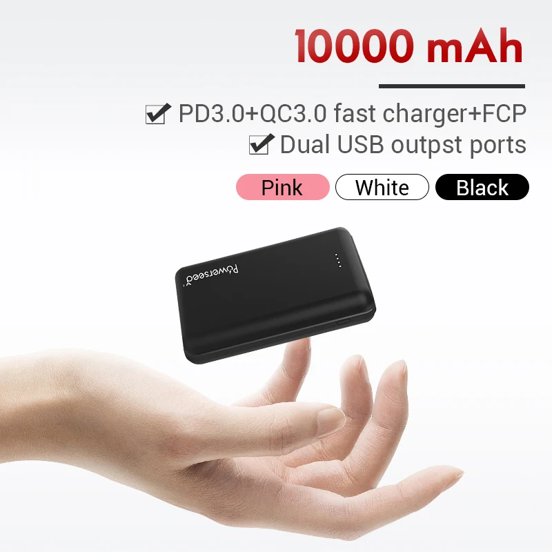 

10000mAh QC3.0 Mini Power Bank Portable Dual USB Charger Powerbank External Battery Fast Charging for Samsung Xiaomi for iphoneX