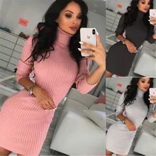 Womens New Solid Slim Knitted Long Sleeve High Neck Sweater Dress Jumper Winter Pullover Ladies Tops Womens New Solid Slim Knitted Long Sleeve High Neck Sweater Dress Jumper Winter Pullover Ladies Tops