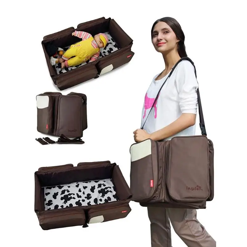 

Foldable Mummy Diapers Bag Portable Travel Infant Bed Nappy Bag Baby Cribs with Mosquito Net Waterproof Maternity Shoulder Bag