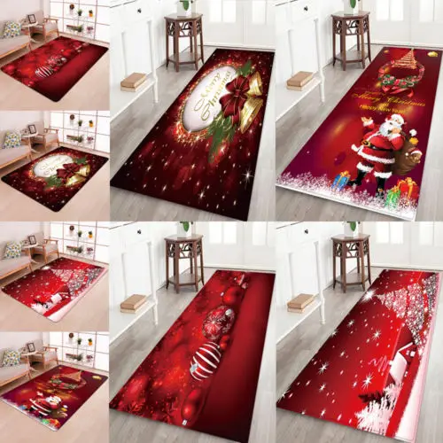 

3D Christmas Santa Claus Anti-slip Kitchen Room Floor Mat Flannel Carpet Rug