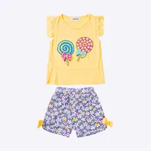 Комплект одежды для маленьких девочек от 0 до 36 месяцев, короткие футболки для девочек, футболка для малышей с изображением леденца шорты с цветочным принтом комплекты одежды для девочек