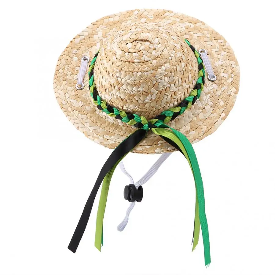 Соломенная мини шляпа Sombrero для маленьких питомцев/щенков/кошек с шелковой лентой