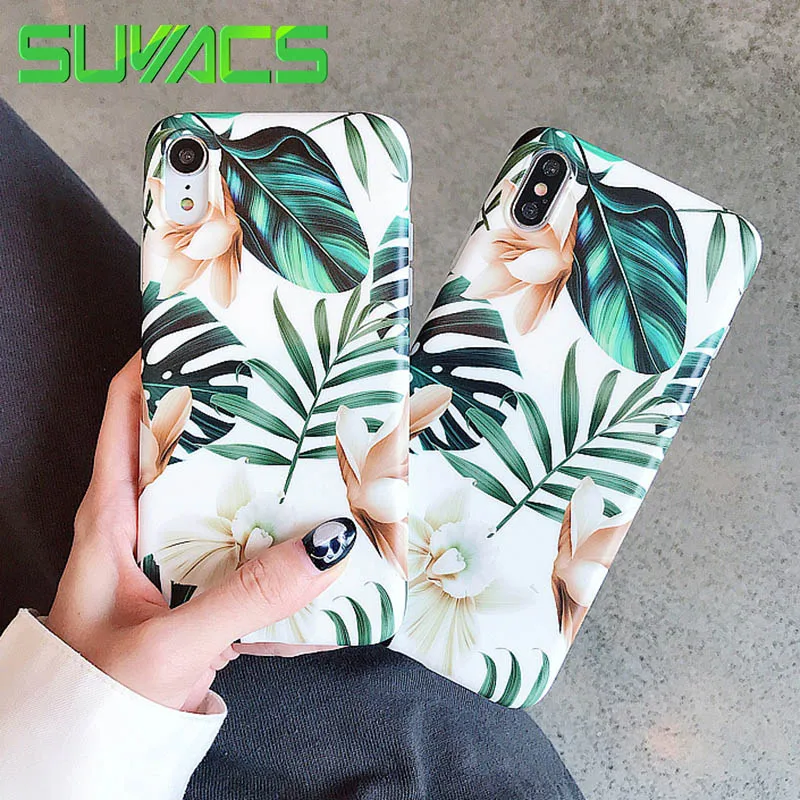 

SUYACS Retro Leaves Flower Phone Case For iphone X XS Max XR 6 6S 7 8 Plus Full Body High Quality Soft IMD Phone Back Cover Gift