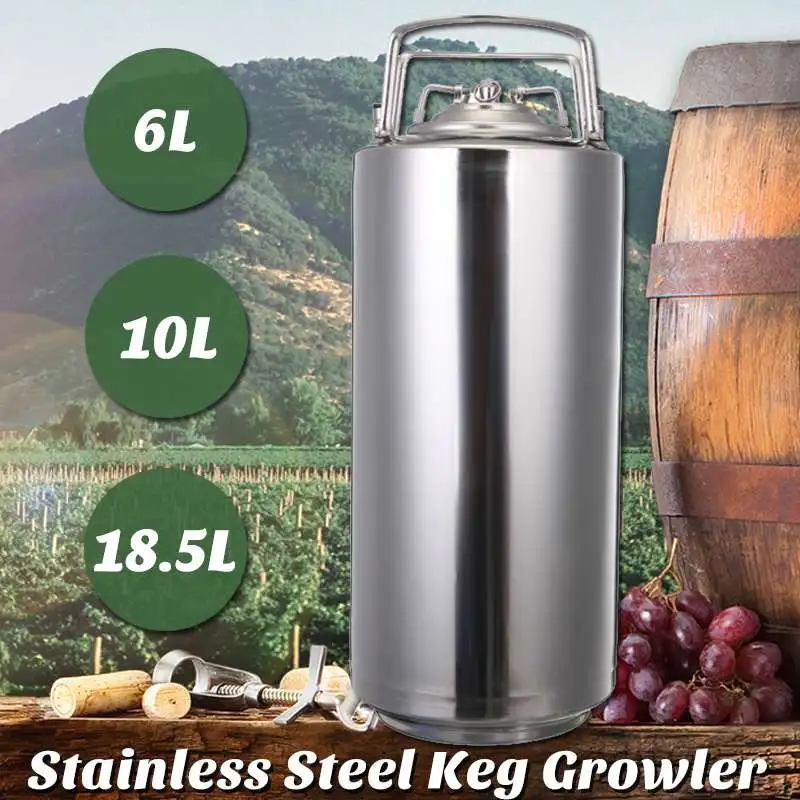 

6/10/19L Stainless steel Ball Lock Beer Keg Growler for Craft Beer Dispenser System Home Brew Beer Brewing Metal Handles