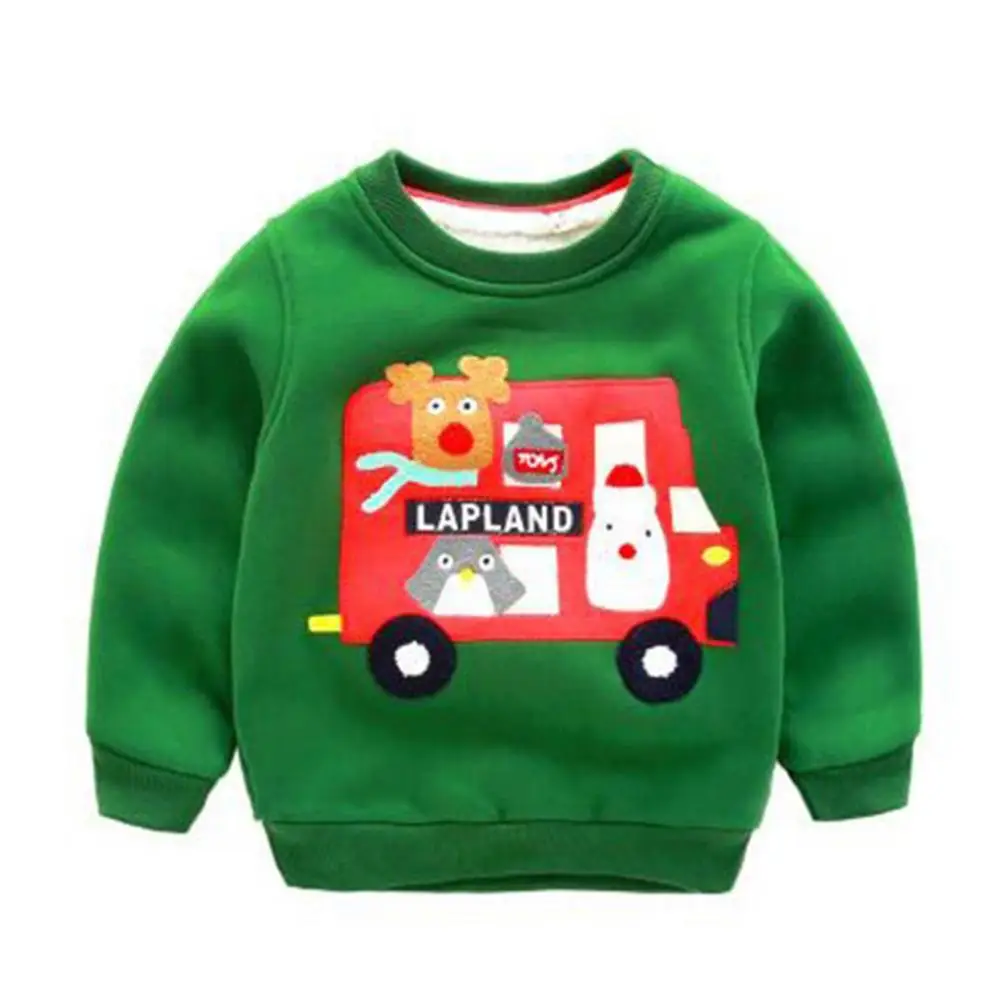 

2018 Autumn and Winter Children's Warm Plus Velvet Thickening Tops 2-5 Years Old Boys and Girls Christmas Round Neck Sweatshirt