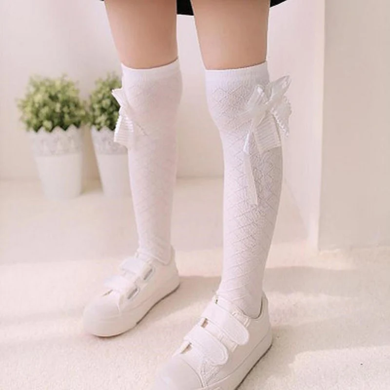 Cute Children's Knee High Socks For Toddlers Baby Girls Solid Bow knot