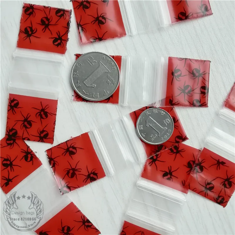 1010 принт красный паук дизайн мини замок на молнии Reclosable Baggies 1 дюйм Grip Seal Bags 100 штук