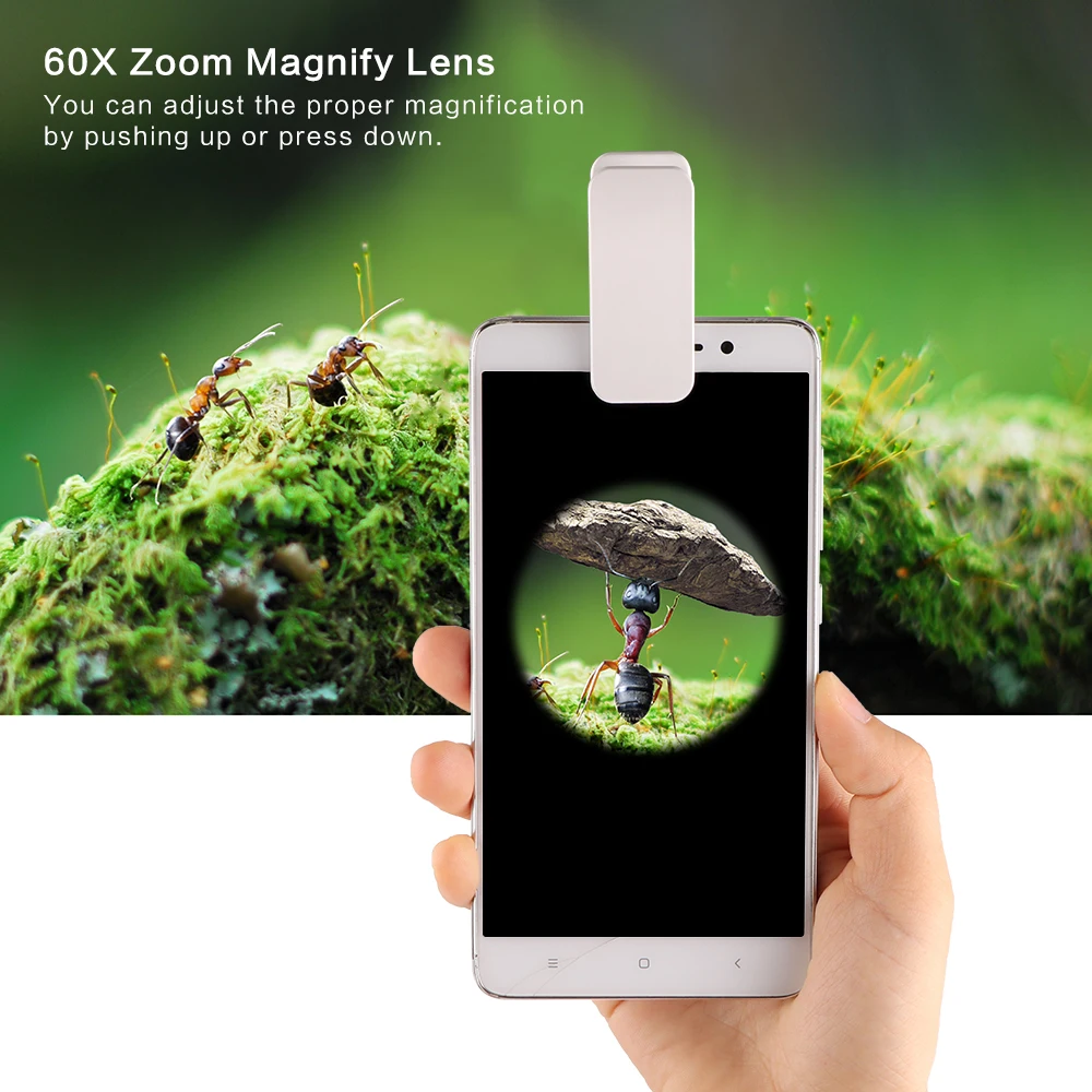 

60X Mini Phone Microscope Jeweler Loupe Lens Magnifier Glass 3 LED With UV Light for Reading Stamp Currency Detector