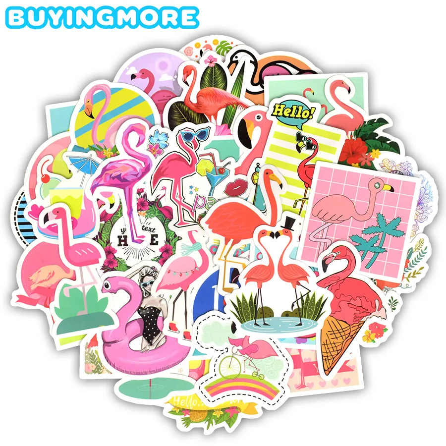 

50 PCS Flamingo Cartoon Stickers Pink Cute Animal Anime Sticker Girl Gift to DIY Kettle Laptop Guitar Bike Car Decals Waterproof