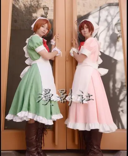 

Free post Anime Axis Power Hetalia cosplay Feliciano Vargas Halloween Japanese Harajuku pink green color Maid costumes cartoon