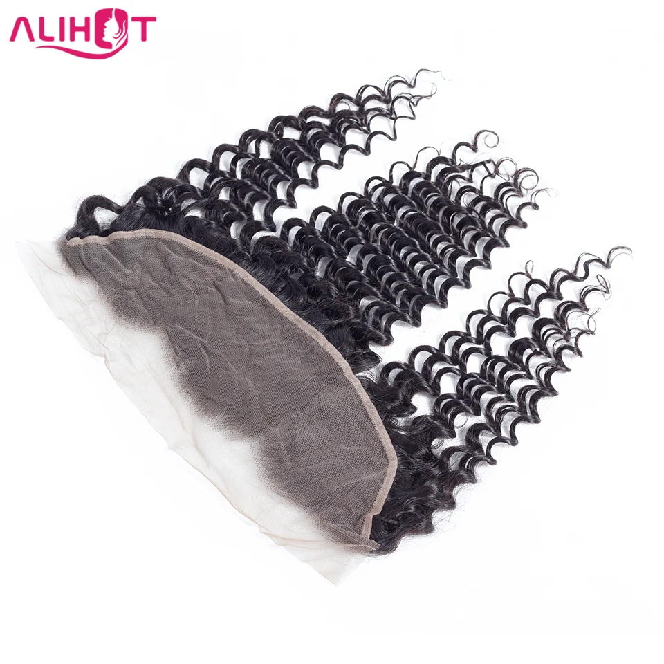 Ali Hot Brazilian Deep Wave Lace Frontal Closure 10-20 Inch Free Part Non-Remy Human Hair 13x4 Ear To Ear Closure