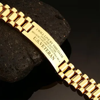 

Men's Chunky ID Tag Bracelets Engraved UNTIL THE DAY I DIE I ALWAYS WILL BE A U.S. VETERAN Male Reminiscence Gift
