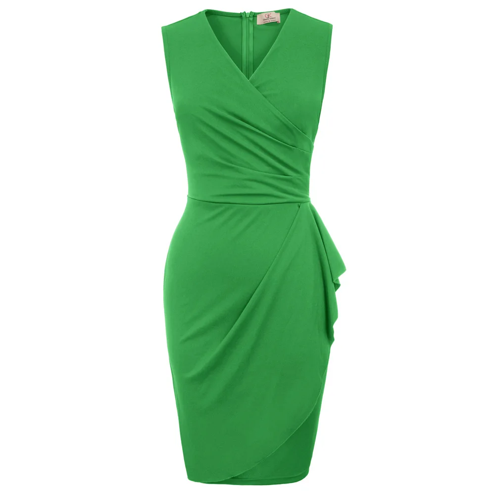

Gk Women Sexy Vintage Sleeveless Surplice V-neck Hips-wrapped Bodycon Pencil Dress Retro Women's Dresses 2019 New