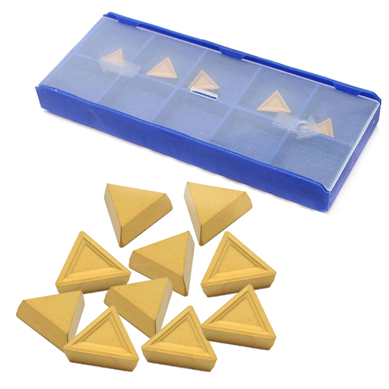 

10pcs TPMR 110304 YBC251 Blades Tungsten Carbide Inserts Triangular Gold Cutters with Box for CNC Lathe Turning Tool