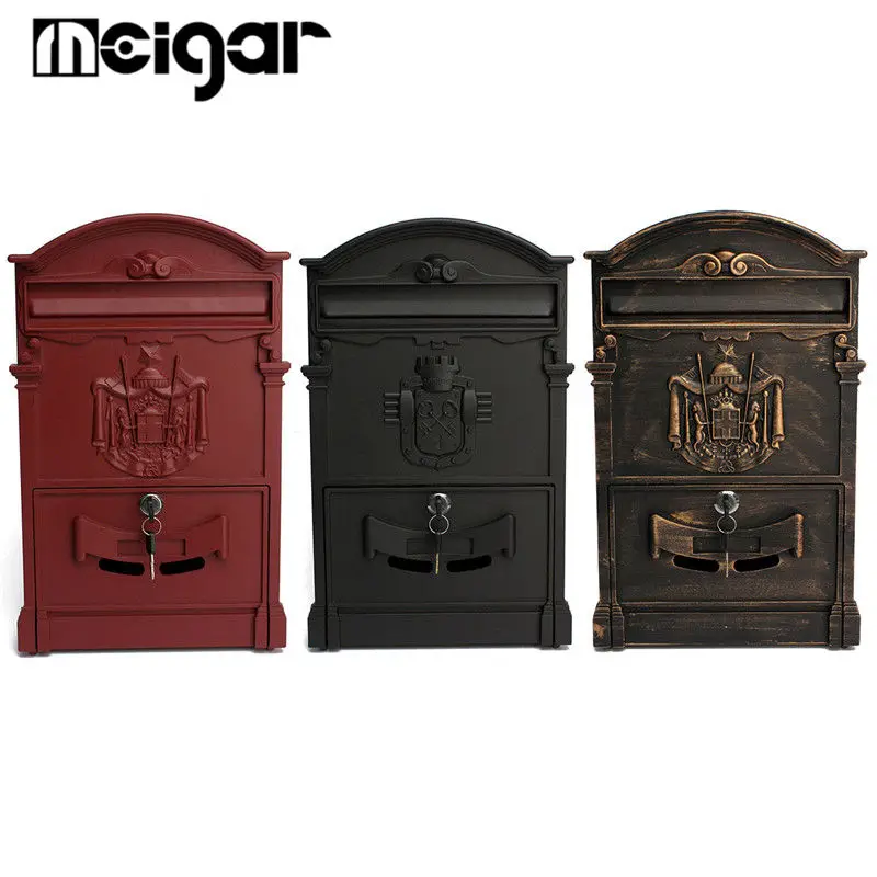 

Retro Mailbox Villas Post Box European Lockable Outdoor Wall Newspaper Boxes Secure Letterbox 41x25x8cm Garden Home Decoration