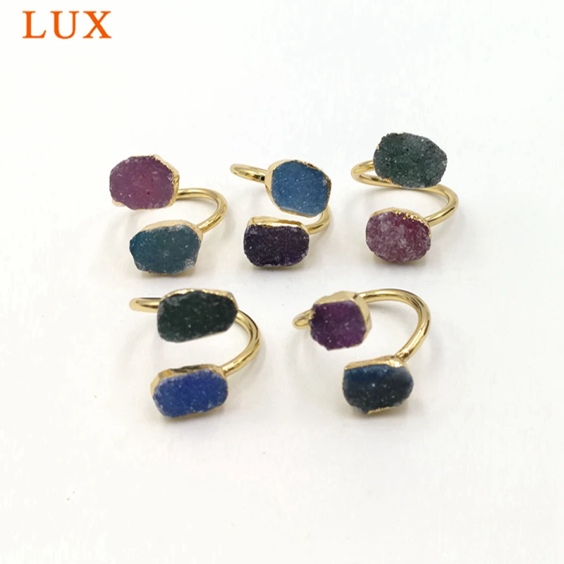 

Sparkly rough drusy gems rings multi color unique Double druzy stone jewelry for women