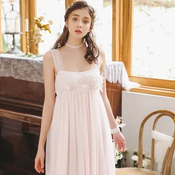

Woman Sleepwear Nightdress Summer Sleeveless Square Collar Nightgown Sweet Princess Nightgowns Sleepwear Lace Leisure