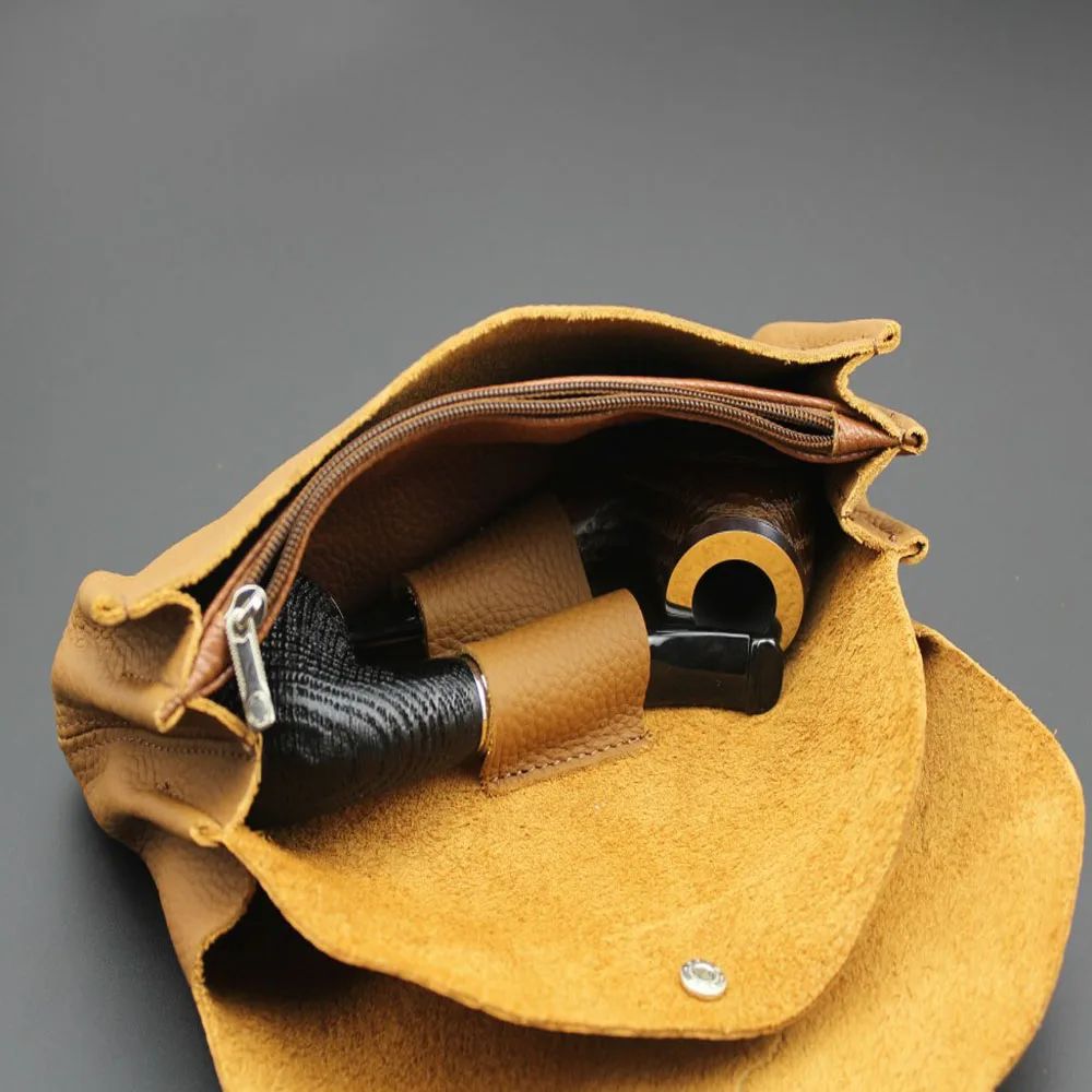 Soft Nature Solid Real Leather Pipe Bag Purse Portable Travel Wood Tobacco Smoking Pipe Case/Pouch Smoking Tool Accessories