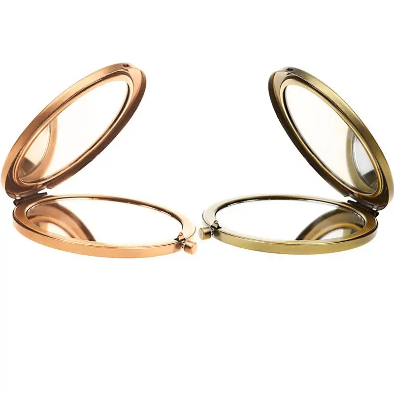 

New Ancient Bronze Round Makeup Mirror Portable Small European Style Double-sided For Travel Outdoors High Quality Convenient