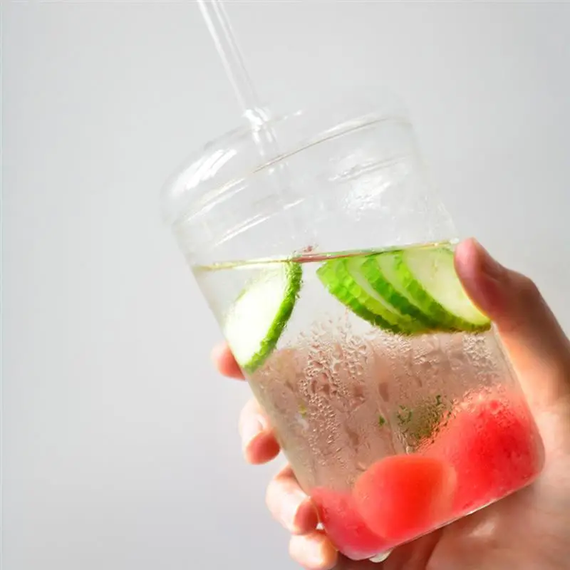 

New Transparent Juice Glass Cup with Cover Straw Modern Nordic High Temperature Coffee Milk Tea Cups Mugs for Home Breakfast
