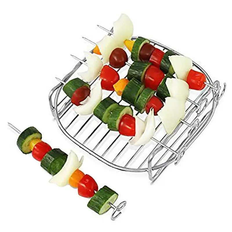 

DIY Stainless Steel Double Layer Grill Rack with 4 Skewers for Electric Air Fryer Electric Deep Fryer Parts Suitable for HD9232