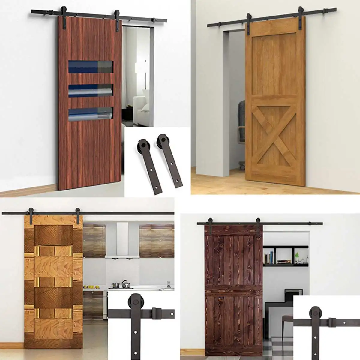 

4M Sliding Door Steel Sliding Barn Wood Door Kit Hardware Track Gear Sliding Barn Door Sliding Track System