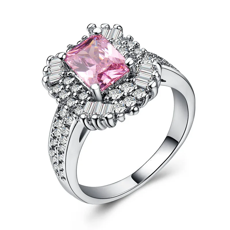 

Silver 925 ring gold Emerald diamond rings Simple ladies zircon costume jewelry Rose gold crystal topaz amethyst Luxury B879