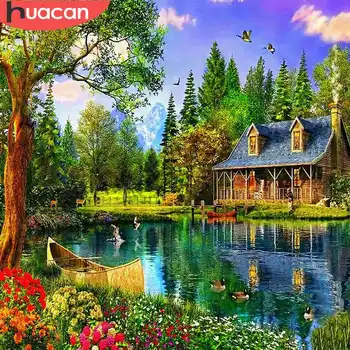 

HUACAN Full Square 5D DIY Diamond Painting Landscape Cross Stitch Diamond Embroidery Cottage Picture Rhinestones Decor Home