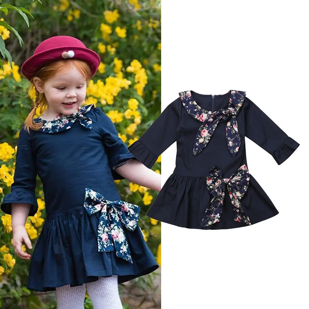 

Autumn Winter Kids Girl Dress Child Toddler Girl Long Sleeve Bow Floral Dress Cute Girl Party Casual Dress Clothes
