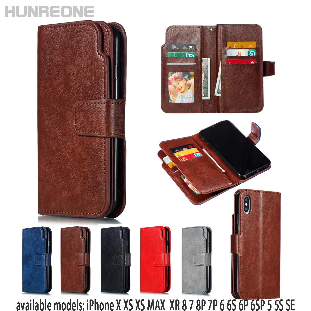 

Hunreone PU Leather Protection Purse Flip Cover Wallet Case For iPhone X XS XR XS Max For iPhone 8 Plus 7 Plus 6 6s 6P 6sP 5S SE