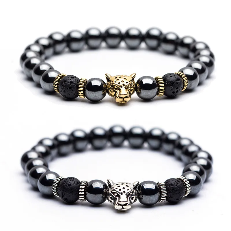 High quality Natural stone Men's bracelets Charm Lucky Tiger Leopard Hematite Golden&ampSilver Elastic Bracelets for women & men |