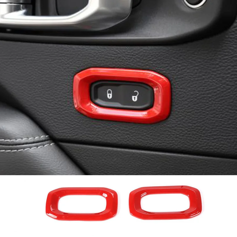 

Red Interior Car Door Lock Switch Button Cover Trim Fit For 18 Jeep Wrangler JL
