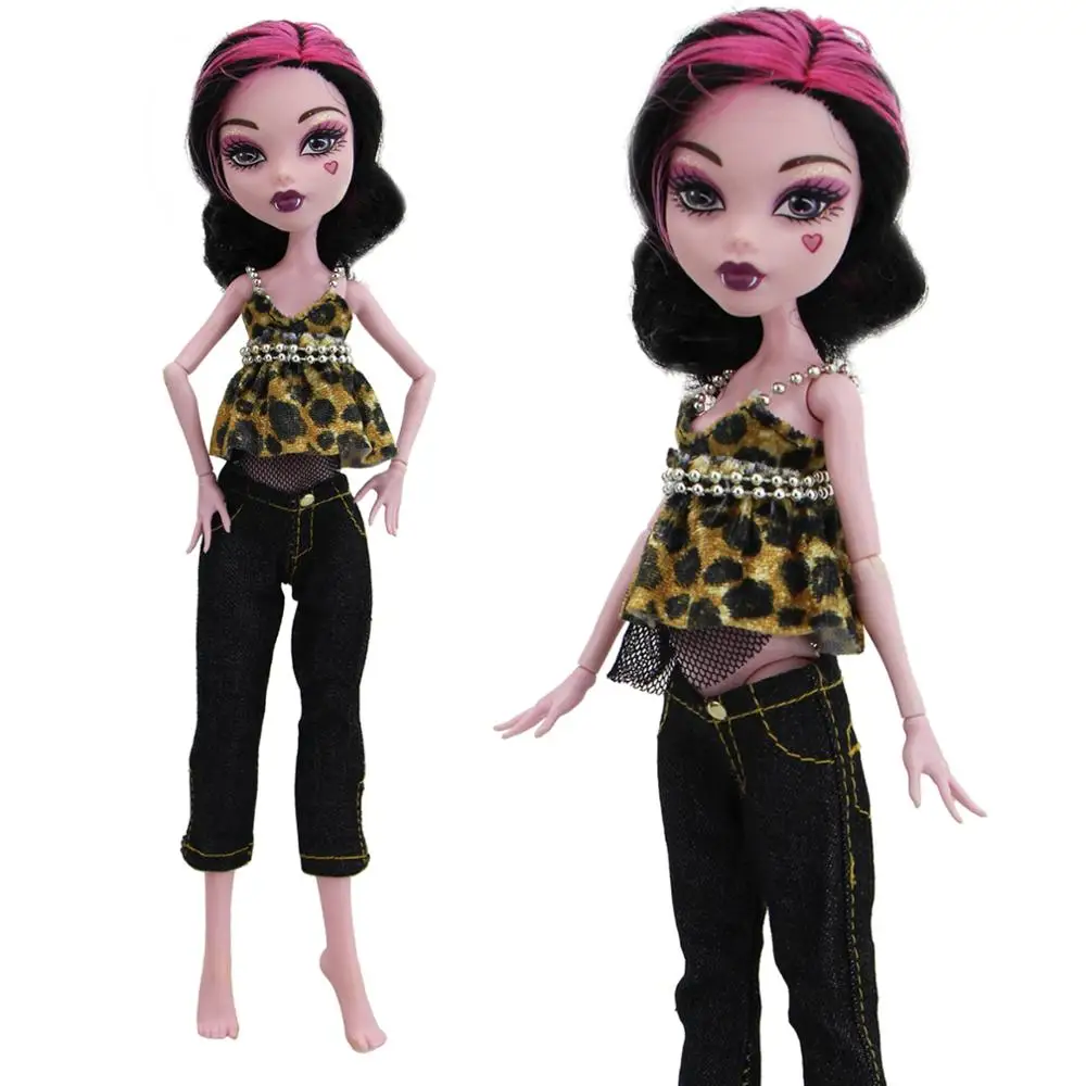 

Fashion Modern Leopard Print Lady Outfit Vest Pants Trousers Accessories Clothes for Monster High Doll for Ever After High Doll