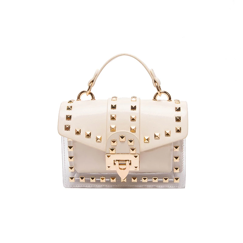 

[Telastar] Woman New Style Transparent PVC Bag Rivet Crossbody Bag Clear Plastic Tote Composite Bag Leather Shoulder Bag 2019