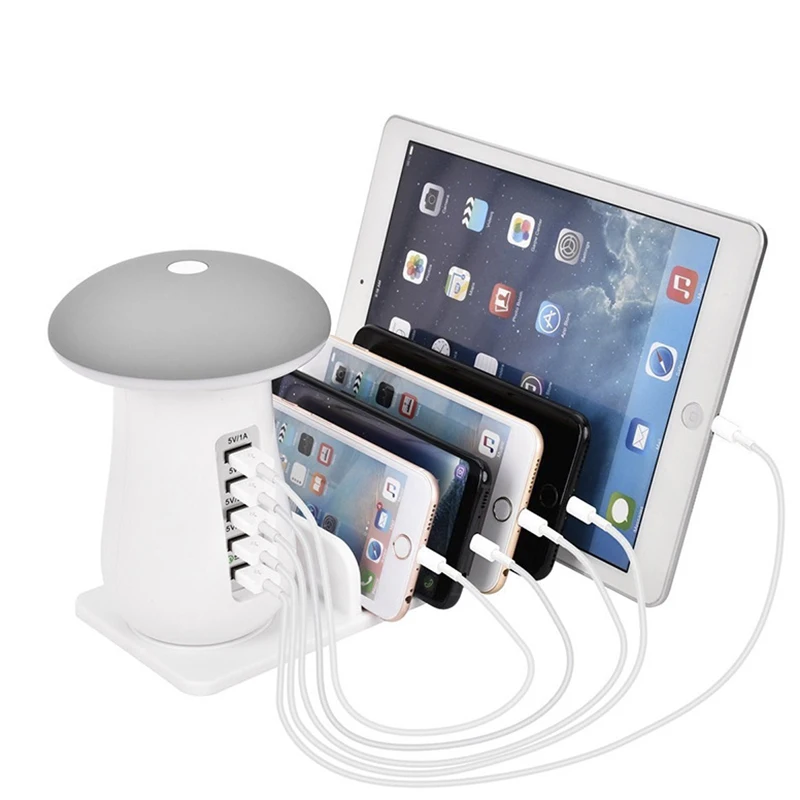  USB Charging Station for Multiple Devices 5 Port Quick Charger Desk Docking Organizer with 3.0 Comp