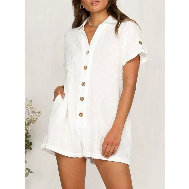 

2019 Newest Style Fashionable Women Lady Button Clubwear Summer Short Sleeve Playsuit Pure Color Party Jumpsuit Shorts Romper