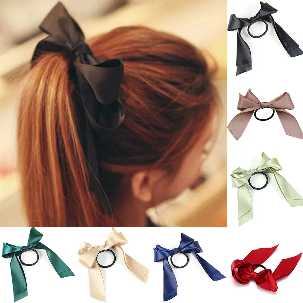 

Bow Streamers Hair Ring Fashion Ribbon Girl Hair Bands Scrunchies Horsetail Tie Solid Headwear Hair Accessories