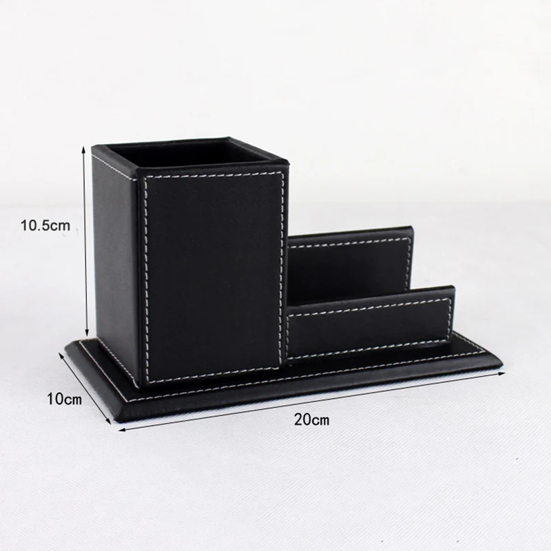 Pu Leather Pen Pencil Stand Marker Storage Box Organizer Case & Business Card Display Stand Pen Holders Office Supplies