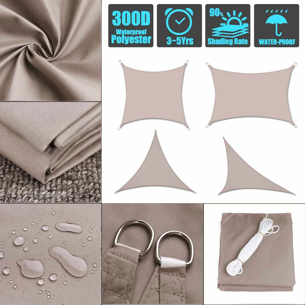 3x3x3 4x4x4 5x5x5 Khaki Sudut Kanan Super Berat Segitiga Tenda Tahan Air Luar Ruangan Berlayar Teras Taman Kolam Warna Layar Warna Jaring Aliexpress