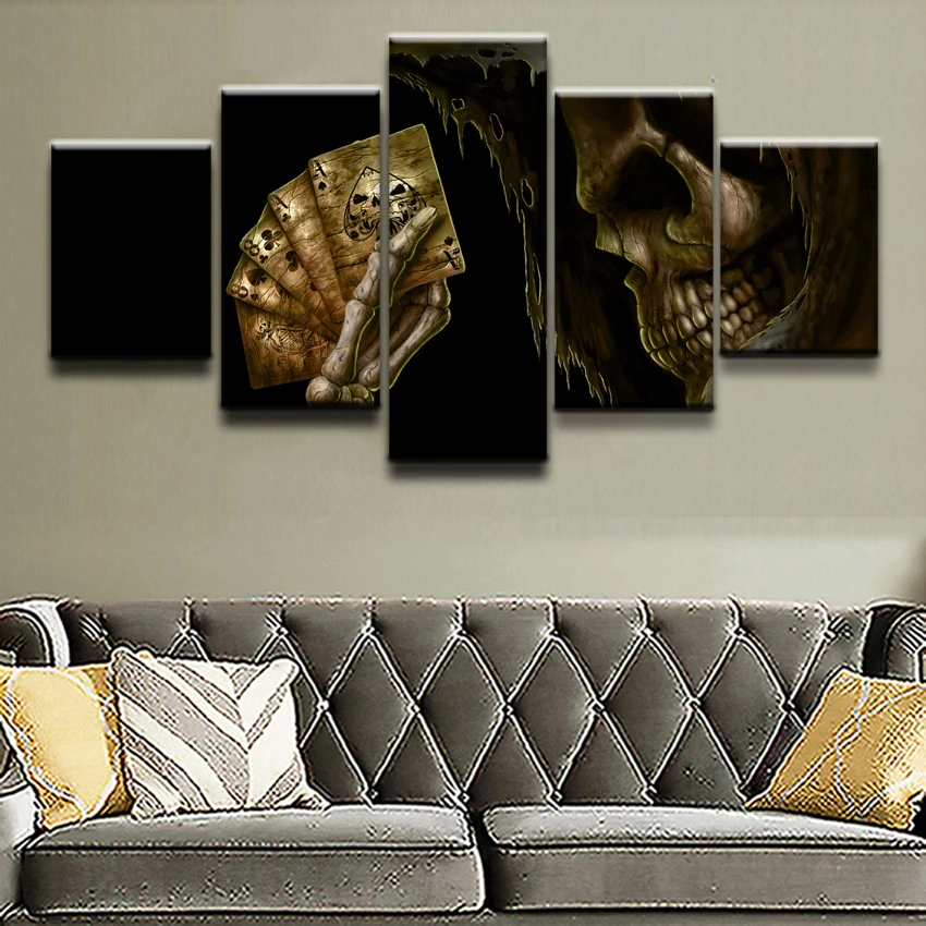 

Poster 5 Pieces Dark Grim Reaper Skull Home Decor For Living Room Modern Canvas Printed Pictures Wall Art Painting Artwork