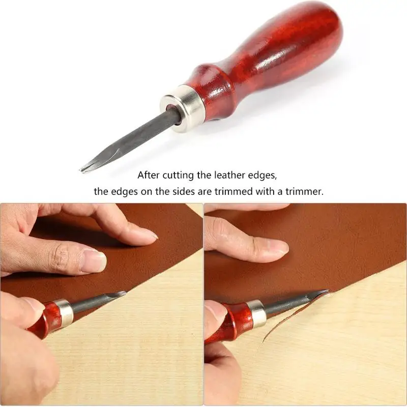 

0.8/1/1.2mm Sharp Leather Edge Beveler Skiving Tools Wood Handle Leather Edge Cutter Leathercraft DIY Cutting Tool