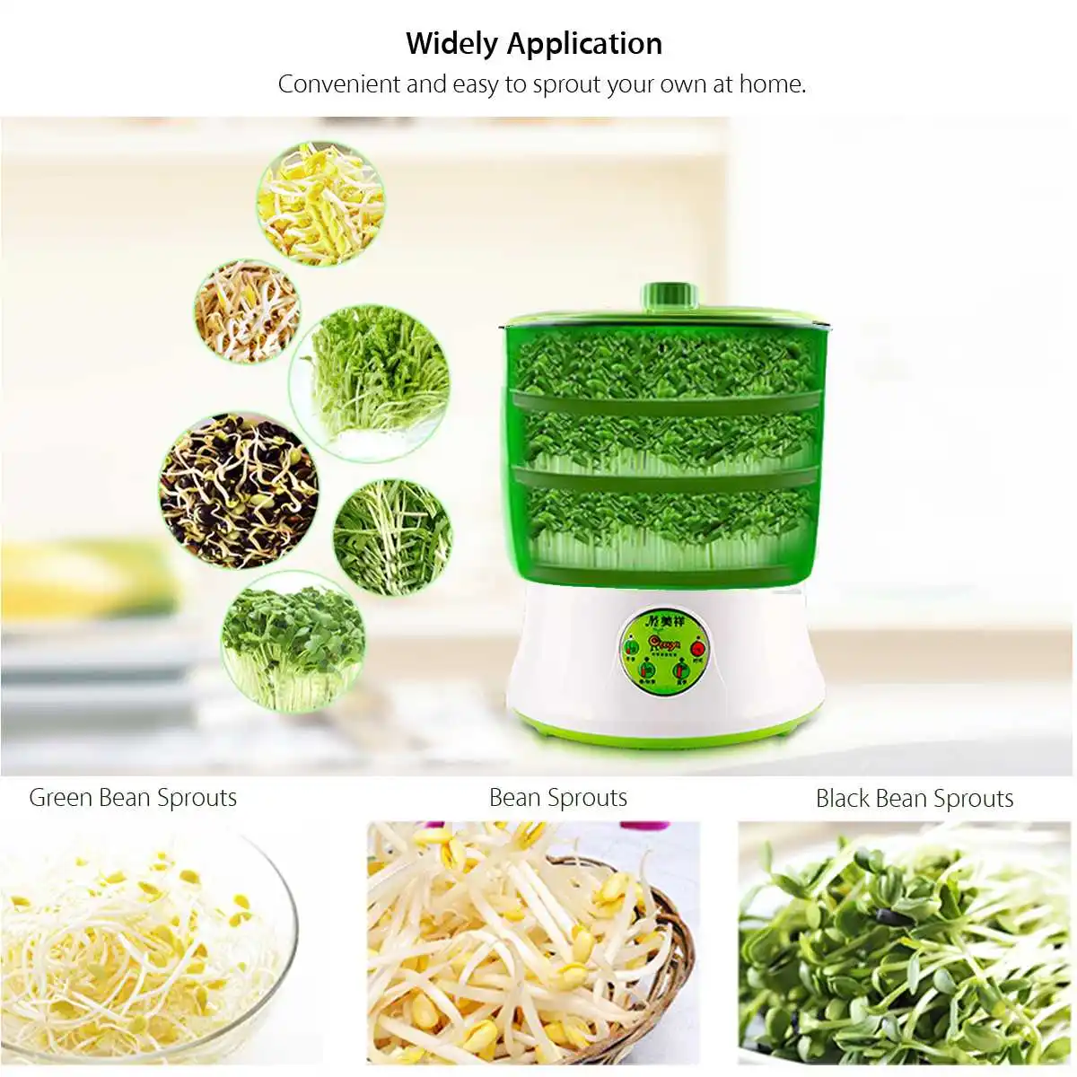 Skup Warmtoo inteligentny 1.5L trzy warstwy fasoli Sproutss maszyna automatyczne DIY Housemade kiełków zielone nasiona rosnące 220V 20W 26x35cm