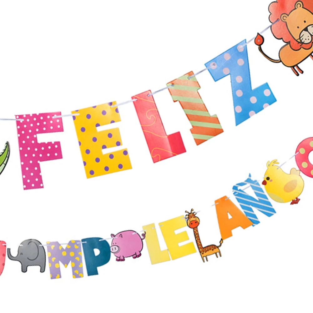 Feliz Cumpleanos набор баннеров с днем рождения испанский мультфильм животное бумага