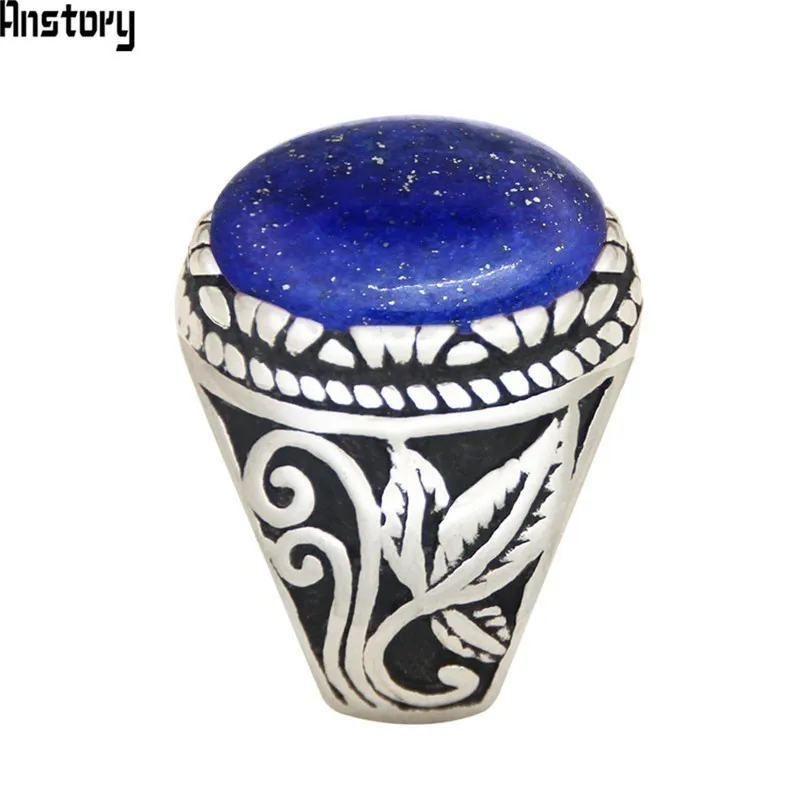 Oval Lapis Lazuli Stainless Steel Rings Natural Stone Leaf Plant Vintage Fashion Jewelry TR730|Кольца| |