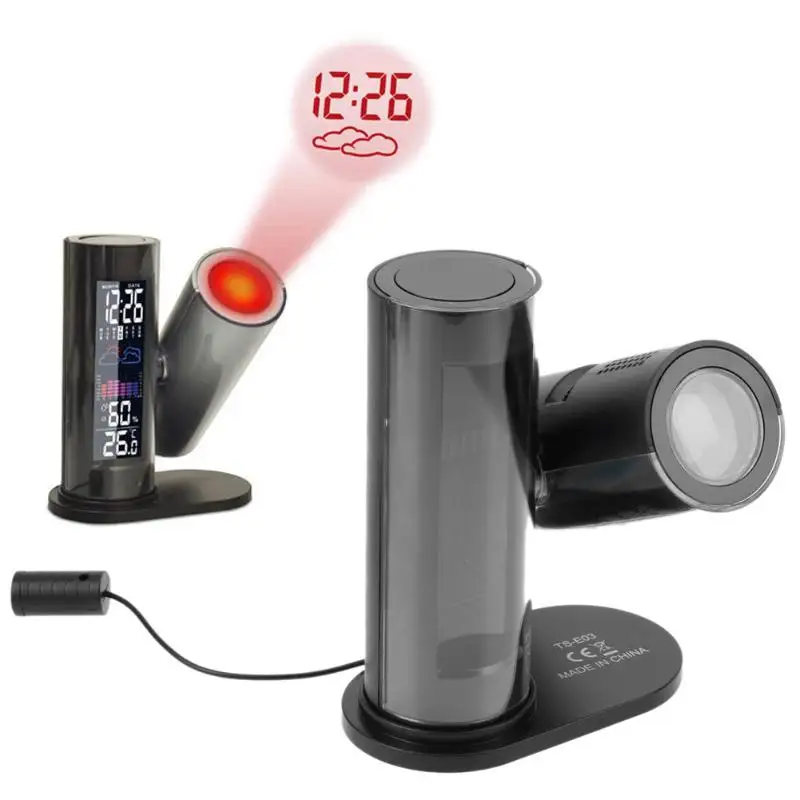 Cena LCD cyfrowy zegar projekcyjny temperatura wilgotność zegar projektor kolorowe diody led budzik z podświetleniem kalendarz pogody Home Decor
