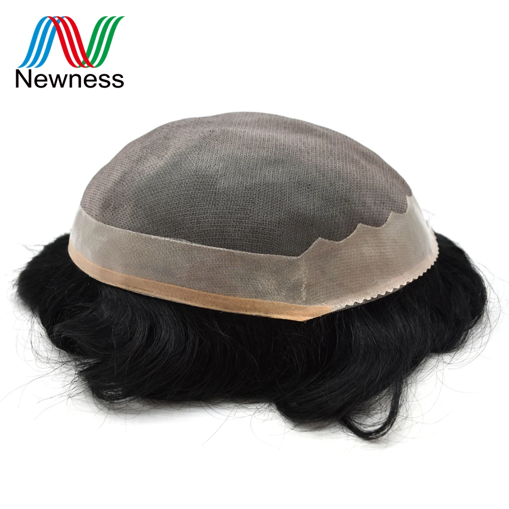 

Newness Hair Men Toupee Durable Hairpieces Indian Human Hair Replacement MONO&Clear PU Remy Natural Hair System for Males MenWig