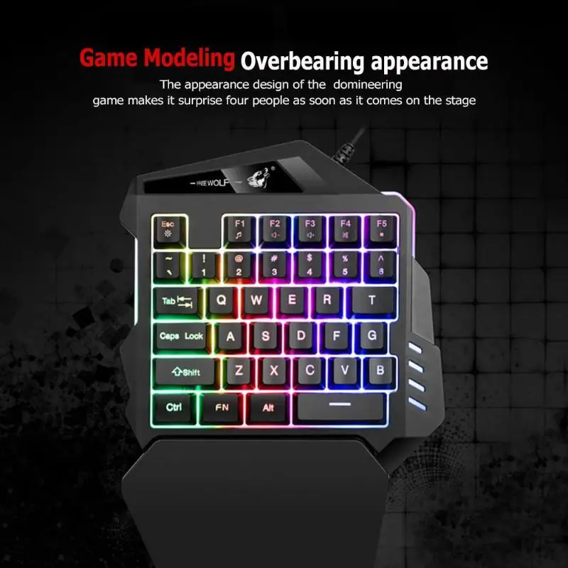 DC 5V K13 USB Wired Single Hand Gaming Keyboard Mix-color Backlit 35 Keys Keypad for PC Computer Desktop